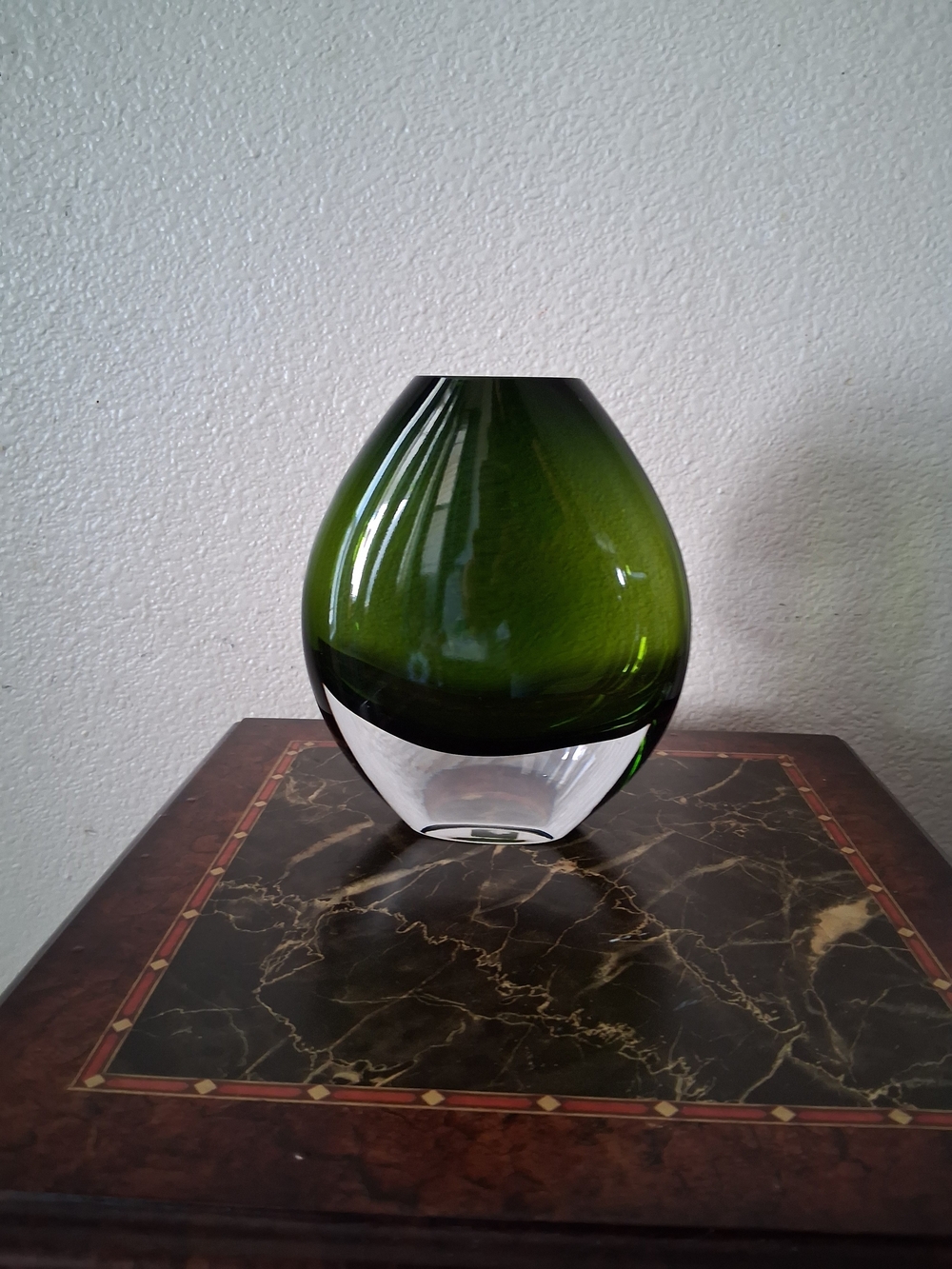 Vintage PartyLite Olive Green and Clear Glass Accent Vase 5.5x6"
